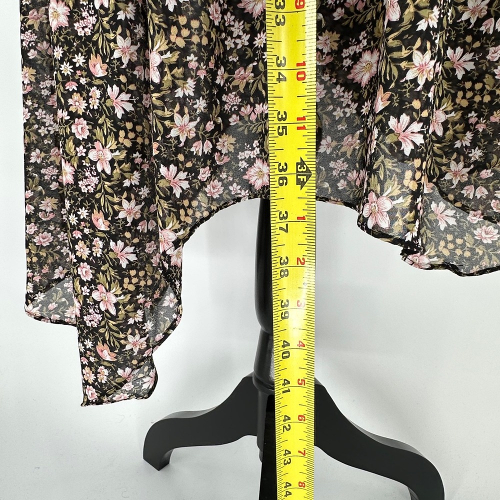 ASTR The Label Black Pink Ditsy Floral Puff Sleeve Asymmetric Midi Dress Small - Picture 11 of 12